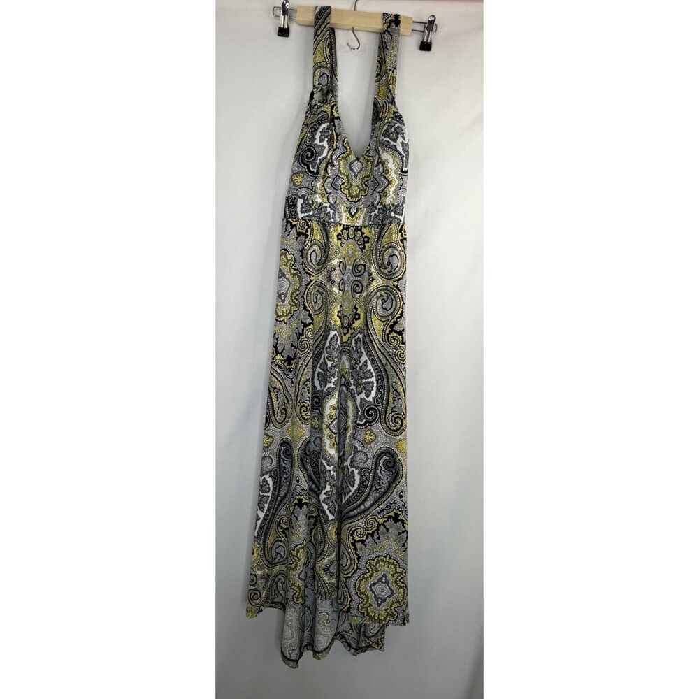 XL - INC International Concepts Paisley Sleeveless Maxi Dress Yellow Black Gray